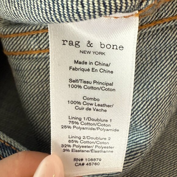 Rag & Bone Nico Leather & Denim Crop Jacket - Large - Picture 3 of 6